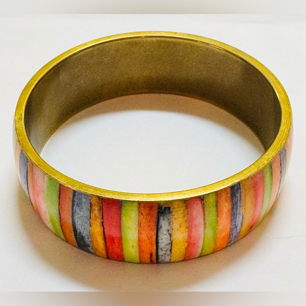 Brass inlay multicolored Striped Bangle Bracelet